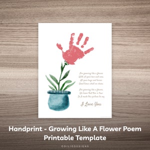 Flower Handprint Art for Mother&#39;s Day Gift for Mom Birthday Gift from Daughter Son Kids Hand Print Craft Printable — Love Poem for Mommy Mum
