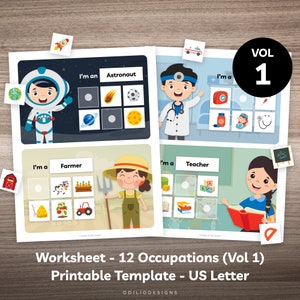Community Helpers Activity Busy Book Printable Worksheet for Toddler Preschool Kindergarten Kids Occupation Sorting Profession Matching Game