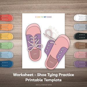Shoe Tying Practice Printable Card for Kids Learn to Tie Shoe Lacing Board Montessori Toy Fine Motor Skill Activity Preschool Kindergarten