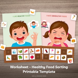 Healthy & Unhealthy Foods Sorting Activity for Preschool Kindergarten Kids Learning Go vs Whoa Food Chart Printable Busy Book Worksheet Page