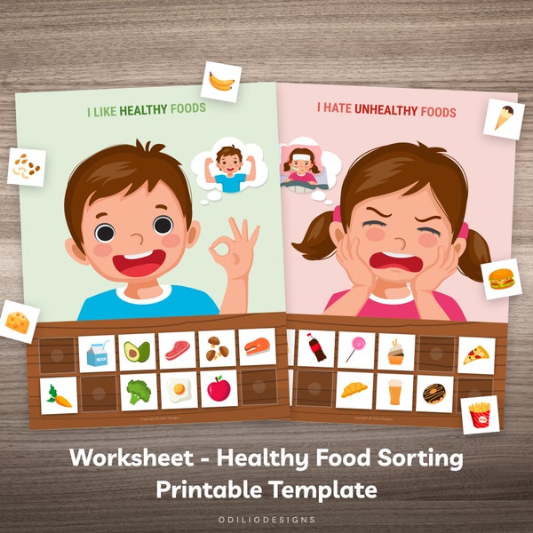 Gesunde und ungesunde Lebensmittel Sortieraktivität für Vorschule Kindergarten Kinder lernen Go vs Whoa Food Chart Printable Busy Book Arbeitsblatt Seite