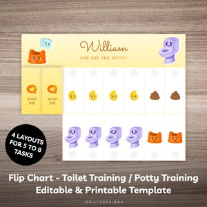 Editable Potty Training Flip Chart Printable Toilet Training Chart for Boy and Girl with Visual Icons for Toddler Kids Potty Reward Chart