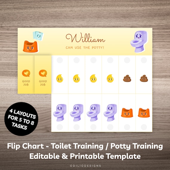 Editable Potty Training Flip Chart Printable Toilet Training Chart for Boy and Girl with Visual Icons for Toddler Kids Potty Reward Chart