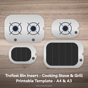 Flisat Kitchen Trofast Bin Insert Modèle imprimable avec poêle barbecue grill pour les jeux sensoriels des tout-petits et les enfants d'âge préscolaire faisant semblant de cuisiner