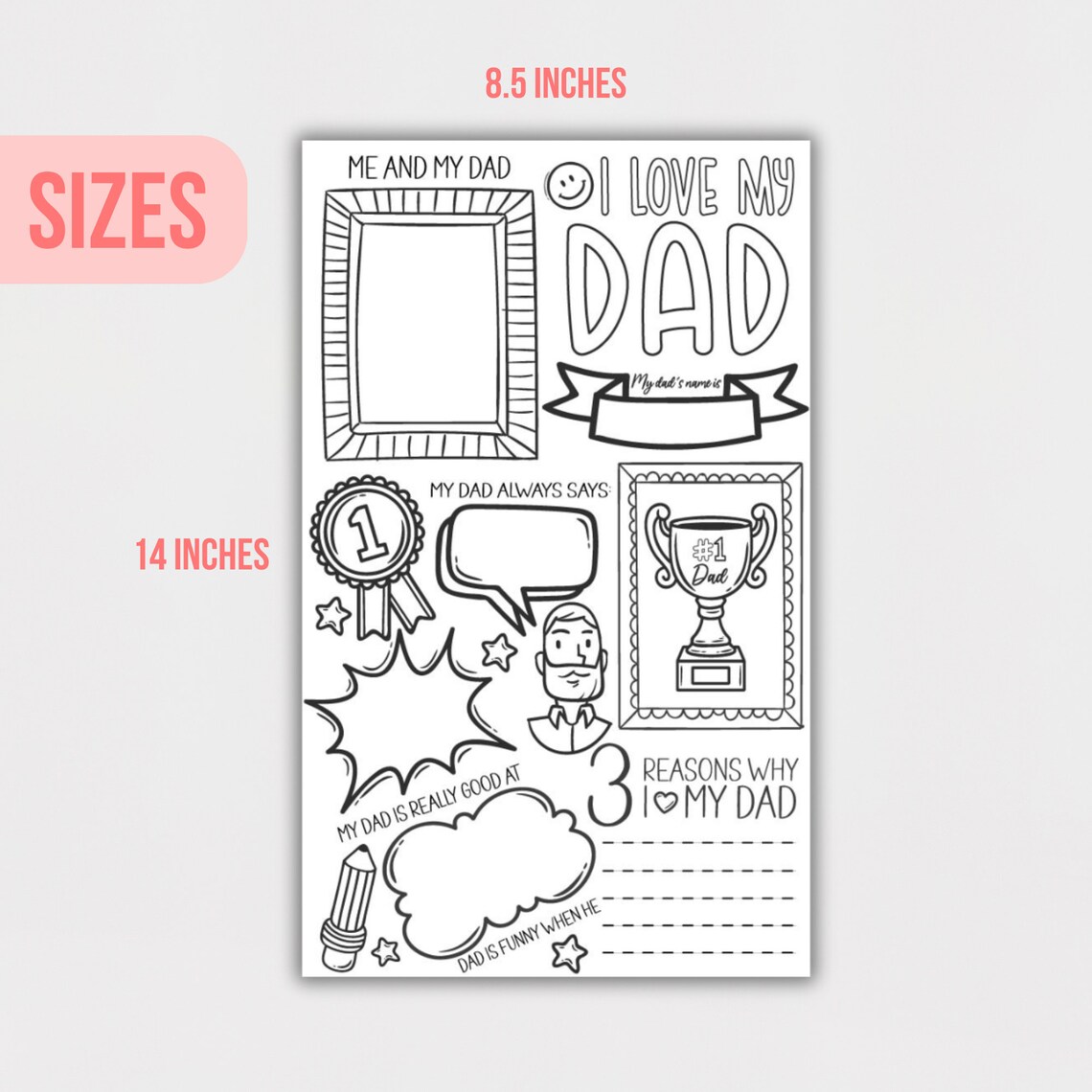 Fathers Day Printable Fathers Day Gift Printable Coloring - Etsy