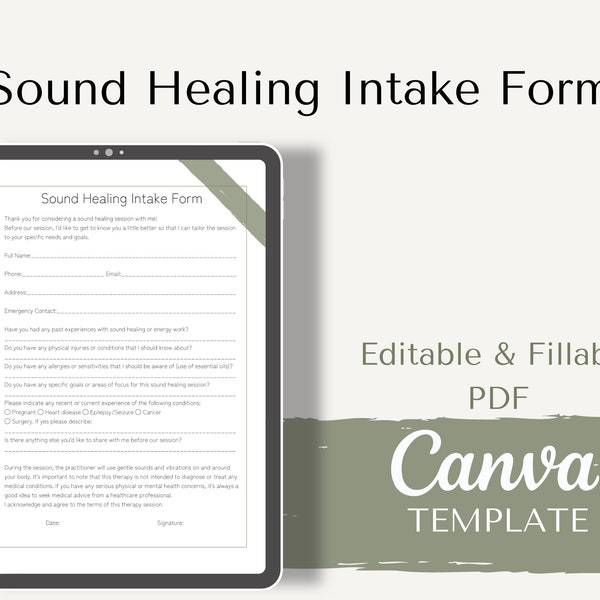 Sound Healing Intake Form - Elevate Your Sound Healing Sessions with Our Customisable Intake Form & Canva Template