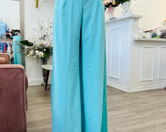 Turquoise Ao Dai Pants: Wide Leg Skirt Pants, 43" Length