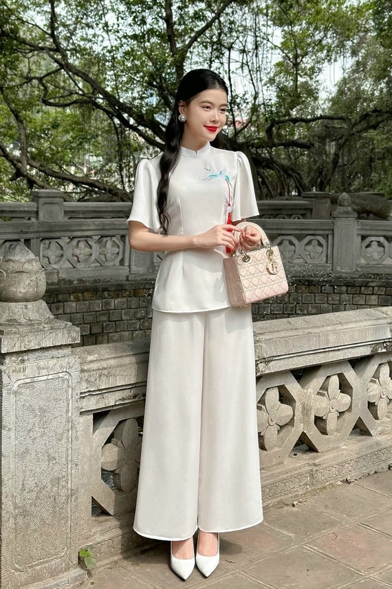 Do Lam Di Chua Do Bo Phat Tu silk Pajamas Set Vietnamese Included Pant for Temple white Phap Phuc Etsy