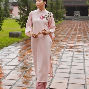 Vietnamese traditional dress Ao Dai linen  -included pants