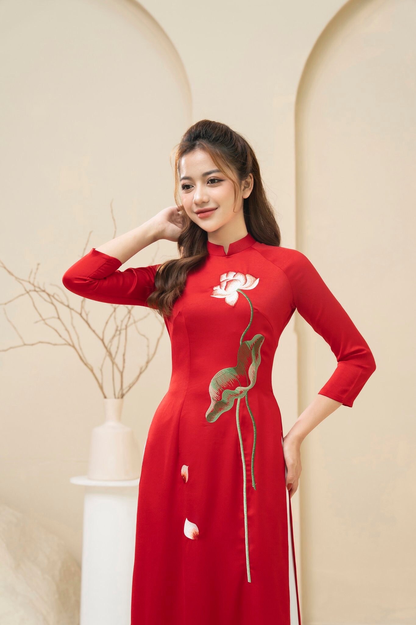 Designed 3D Floral Vietnamese Dress Red Ao Dai included Pants - Etsy