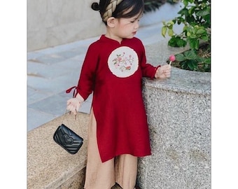 Ao dài bé gái/Vestido vietnamita Ao Dai para niña/Lunar NY