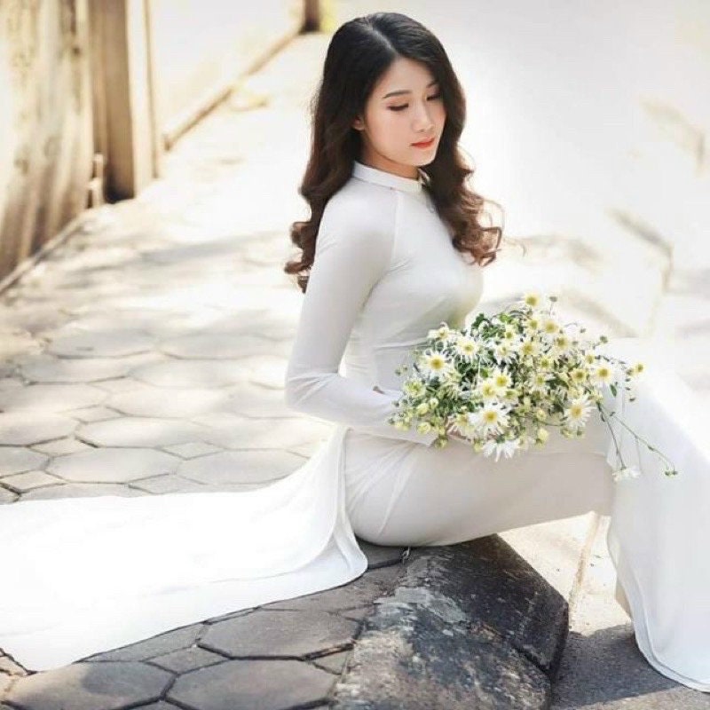 High Quality Vietnamese Ao Dai White, Special Vietnamese Ao Dai Trang,  Include Pants -  Canada