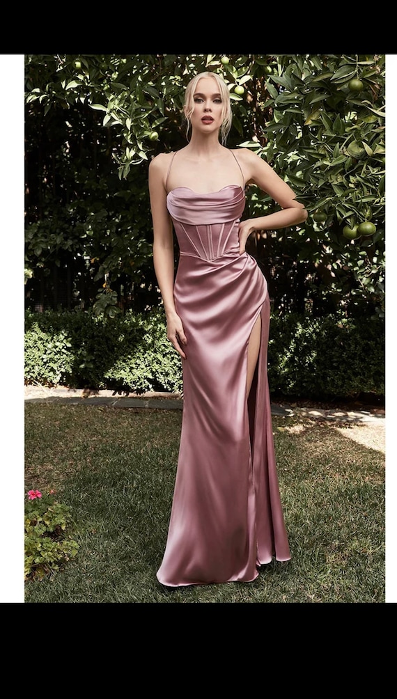 mirabel formal satin high slit dress Wedtrend Women Sparkly Orange Prom Dress Mermaid Corset Long Evening Dress  With Slit – WEDTREND main image 0