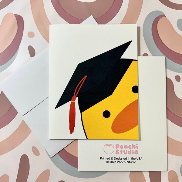 Graduation Card | Cute Duck Chick Greeting Card Congratulations Just Because Yellow | Note Card with Envelope