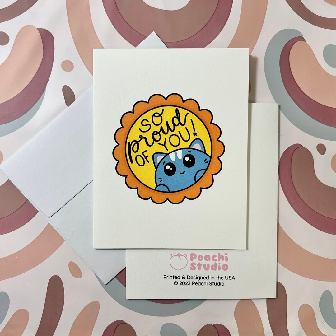 So Proud of You Greeting Card Graduation Cute Blue Cat Medal ...