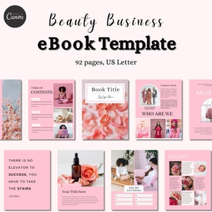 Plantilla de libro electrónico rosa editable, plantilla Canva, plantilla de libro de trabajo de belleza, imán principal, libro electrónico editable, libro electrónico de negocios, libro electrónico rosa estético