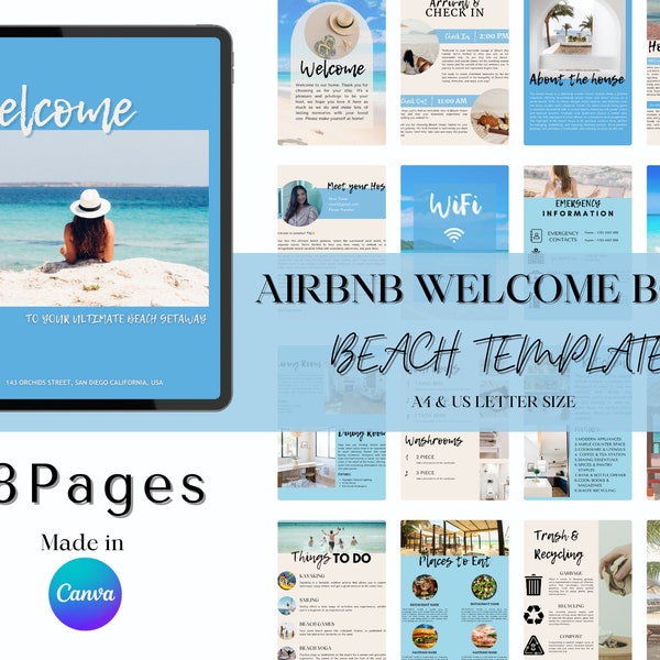 Airbnb Welcome Book, Beach House, Guest Guide, Editable Airbnb Guidebook, Beach Vacation, Rental House Guide, Beach House Vacation