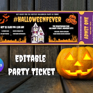 Halloween Invitation, Halloween Ticket Invitations, Halloween Tickets, Editable Invitation, Printable party Invitation, digital download