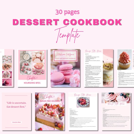 Cookbook Template | Dessert Recipe Book Template | Cook Book Template |  Pink Recipe Template | Canva Templates | Pink Cookbook Template