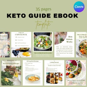 Keto Guide eBook | Editable Canva Template + Printable PDF | Low-Carb Meal Plan, Healthy Diet, Recipes & Grocery Lists | Instant Download