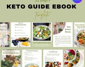 Keto Guide eBook | Editable Canva Template + Printable PDF | Low-Carb Meal Plan, Healthy Diet, Recipes & Grocery Lists | Instant Download