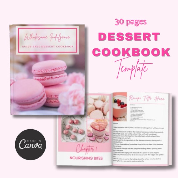 Dessert Cookbook Template | Recipe Book Template | Cook Book Template |  Pink Recipe Template | Canva Templates | Cookbook Template