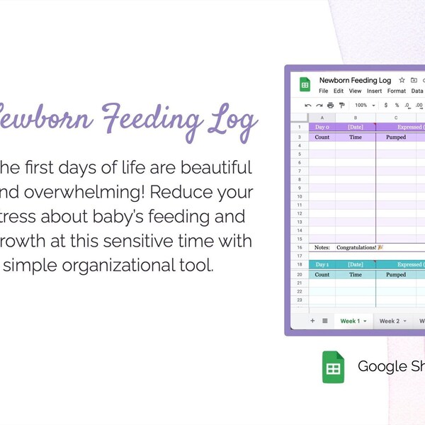 Newborn Log Google Sheets Etsy