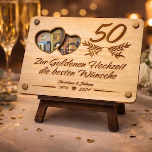Handmade wooden card, perfect cash gift, personalized gift card for a golden wedding anniversary image 1