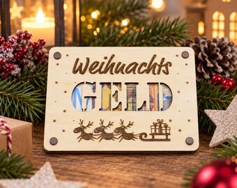 Handmade wooden card "Christmas Money", perfect money gift, gift card, banknote holder, gift wrapping for Christmas