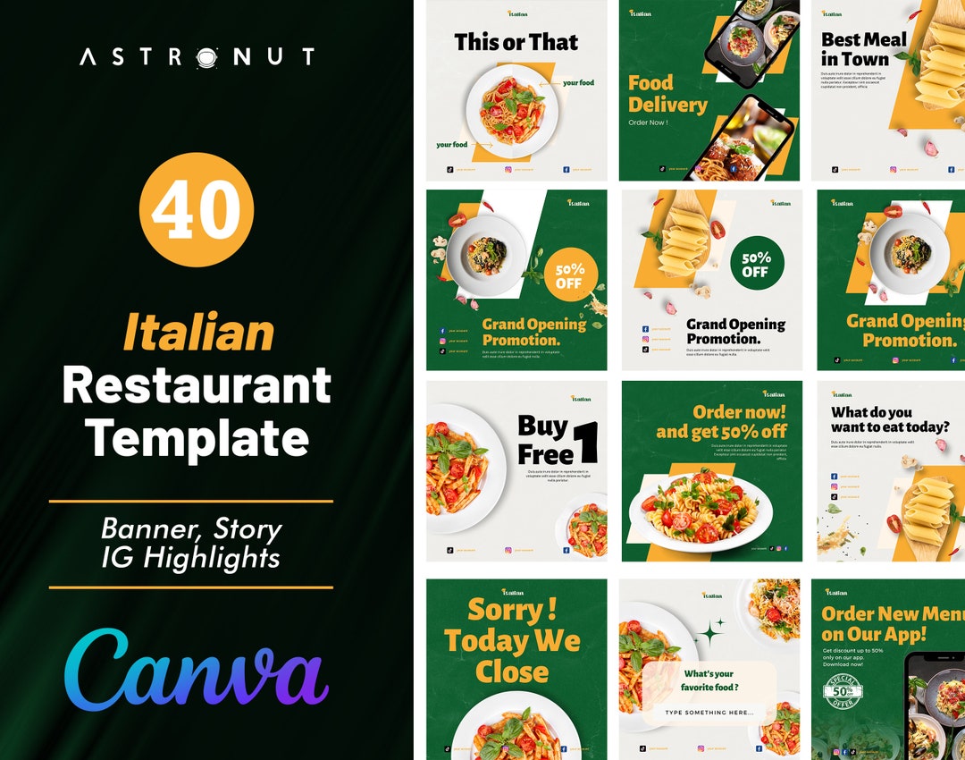 Food & Restaurant Instagram Templates Design, Canva Italian Menu ...