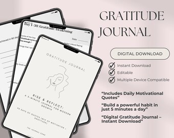 Dankbaarheidsdagboek | Dagelijks Reflectiedagboek van 5 minuten | Mindfulness en positiviteit afdrukbaar | Zelfgroeidagboek | Digitale download