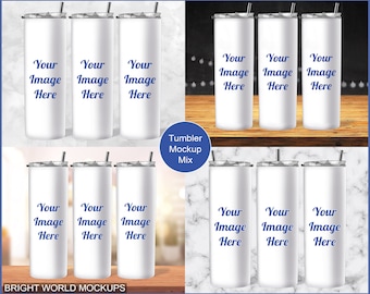 Pacchetto mockup bicchiere da 20 once / include 4 mockup bicchiere / file PNG trasparenti / sublimazione del colore involucro skinny tumbler / facile da usare / Canva