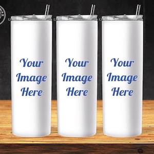 Tumbler 20oz Mockup PNG | Transparent PNG File | Dye sublimation Skinny Tumbler Wrap | Easy to use mockup | Canva | Table dark backdrop