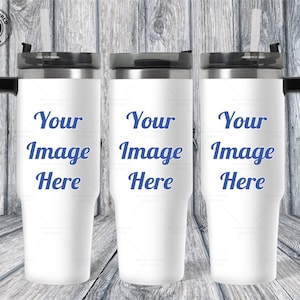 Tumbler Mockup 40oz Quencher | Transparent PNG file | Dye sublimation Tumbler Wrap | Easy to use | Canva Mockup | Rustic Wood Background