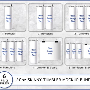 Tumbler Mockup 20oz Bundle | Includes 6 Mockups | Transparent PNG files | Skinny Tumbler Cups And Board  | Dye Sublimation Wrap Template