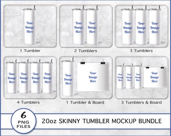 Pacchetto di mockup per bicchieri termici da 20 oz / Include 6 mockup / File PNG trasparenti / Bicchieri termici sottili e base / Modello per rivestimento a sublimazione