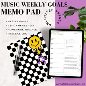 Music Memo Pad, Weekly Goals, Assignment Sheet Memo Pad, 6 Covers, Unlimited Print, Daily, Weekly, Monthly Plan, Checklist, Review Notepad