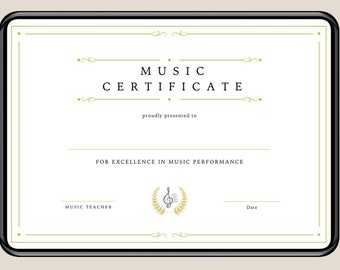 Music Certificates, Achievement Award, Printable Music Awards, PDF Music Certificates, School Certificates, Instant Download