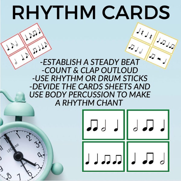 Rhythm Music Flash Cards. Elementary and Intermediate Skill Level, Clap and Count to learn your rhythms