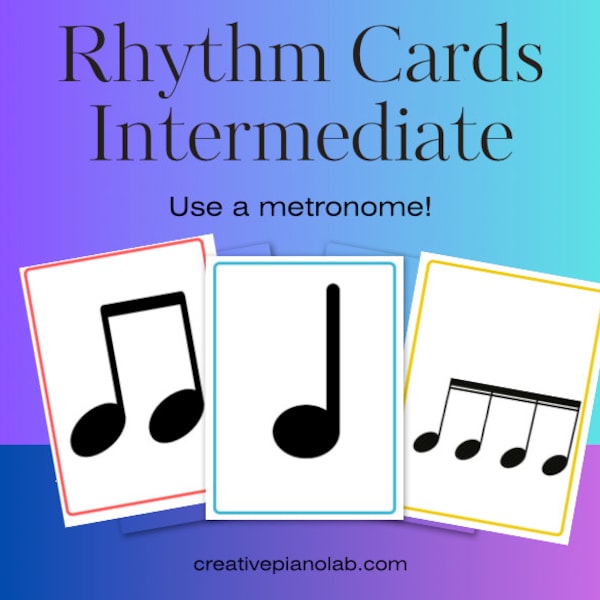 Music Rhythm Card Game with metronome! Intermediate note durations. Clap and count beats. Put the beat into your hands and feel the rhythm!