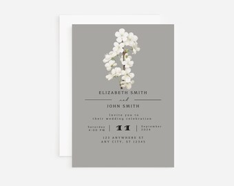 Grey Floral Wedding Invitation, 5x7 (Digital Download)