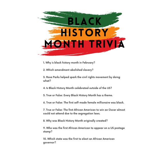 Educational Trivia Game With Answers for Black History Month - Etsy