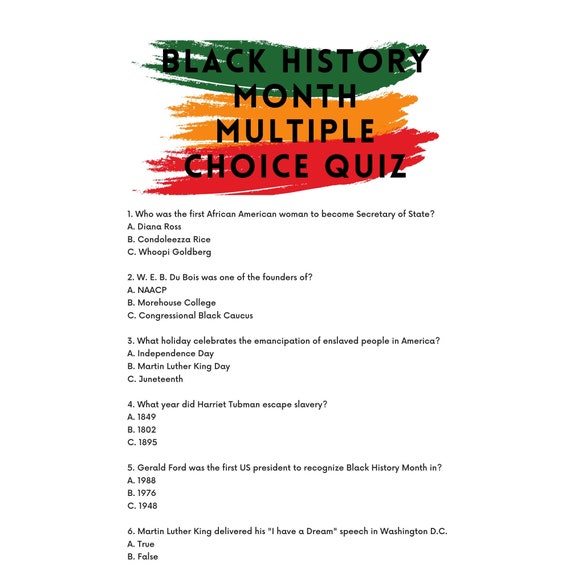 Educational Multiple Choice Quiz With Answers for Black - Etsy