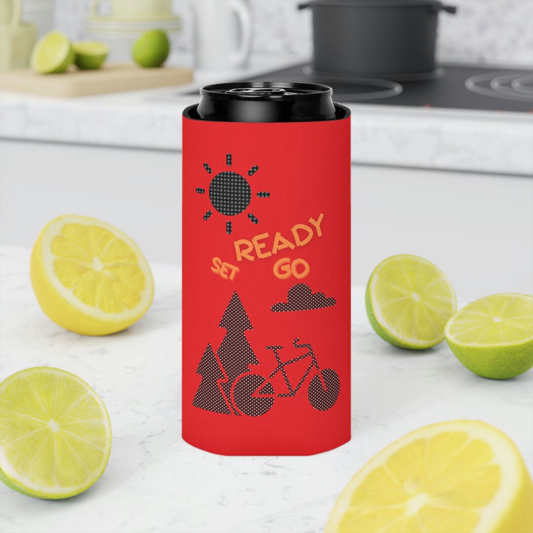 Ready Set Go Bicycle Can Koozie Wide and Slim, Keep Drinks Cooler Insulator, Take Outdoors