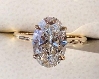 Anillo de diamantes solitario de talla ovalada de moissanita clásico de 2,5 CT, magnífico anillo de aniversario de halo oculto, anillo de plata de ley S925, anillo de moissanita