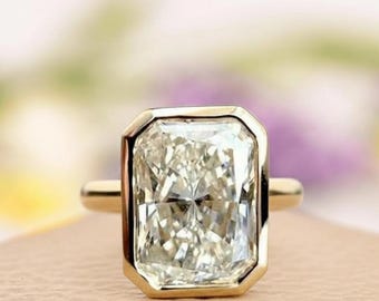 Anillo de compromiso solitario con bisel de moissanita de corte radiante de 5,5 quilates, anillo de bodas de oro de 14 quilates, regalo de aniversario, anillo de propuesta para ella