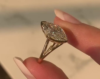 Anello di fidanzamento solitario con gambo diviso in moissanite taglio marquise, anello in oro giallo 14 carati con mezza montatura, anello nuziale con diamanti, anello di promessa