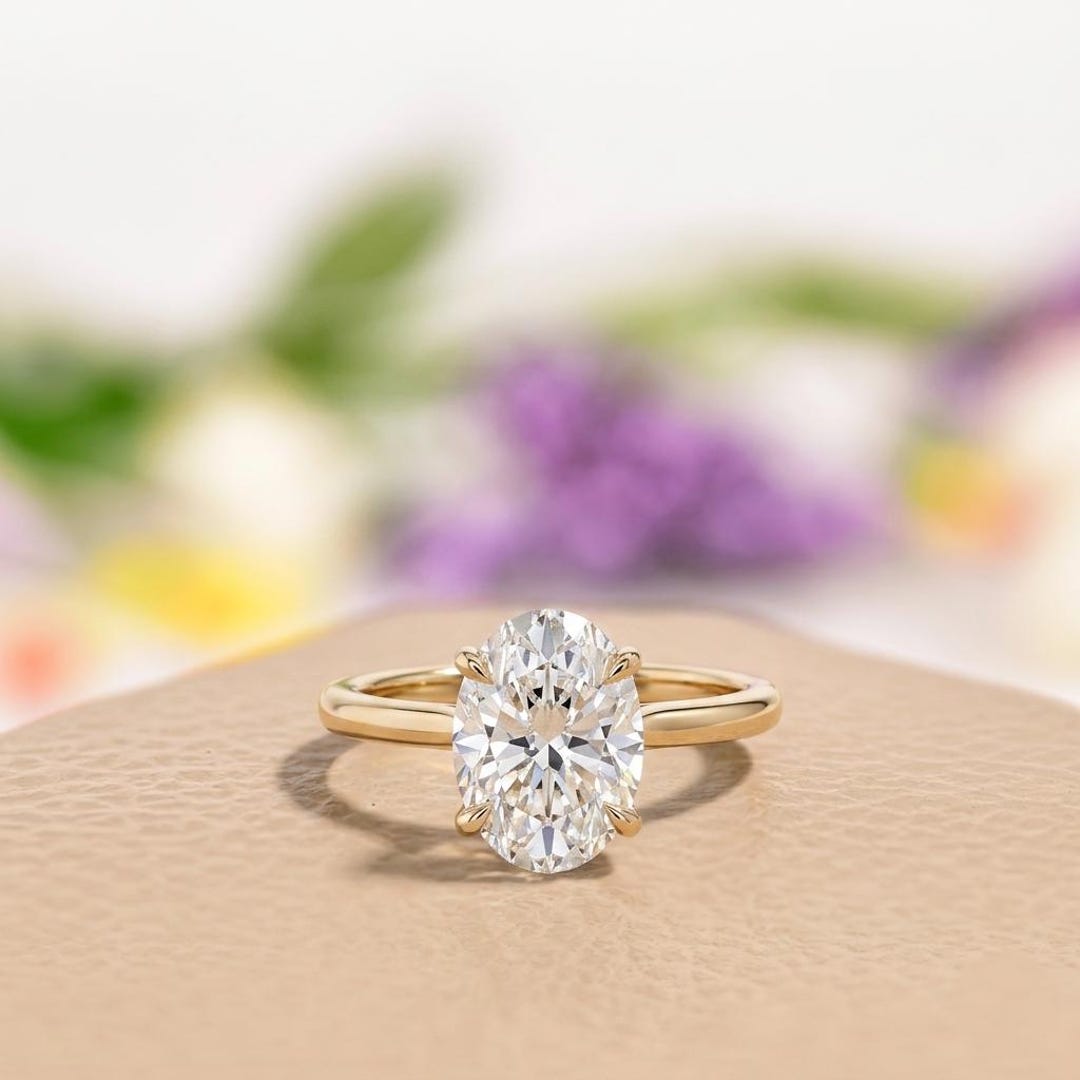 Oval Cut Moissanite Engagement Ring, 14K Solid Gold Solid Yellow Gold ...