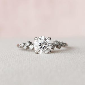 Round Moissanite Ring Vintage Moissanite Engagement Ring White Gold Unique Snowdrift 4 Prong Engagement Ring Diamond Wedding Ring for Women