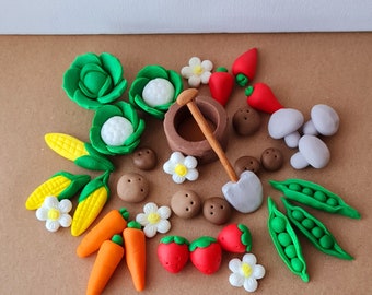 Set of 30-32 Fondant Sugar Vegetables 'Peter Rabbit Garden' Theme Cake/Cupcakes Toppers